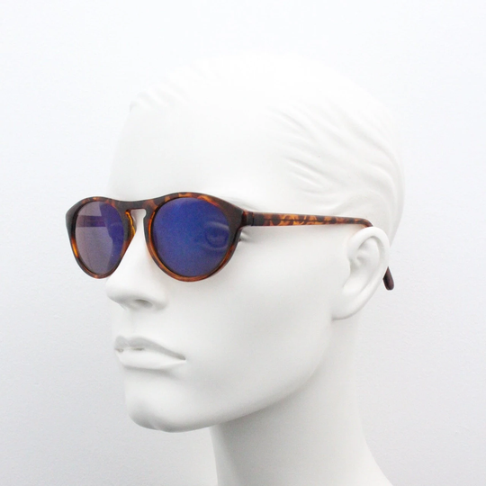 90S Vintage Oval Sunglasses. 60S Style Curved Tortoise Frame With Blue Mirror Lenses. Bnwt. Unused Nos