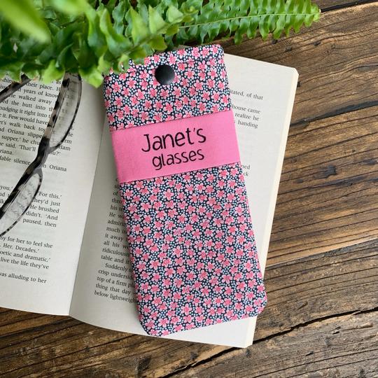 Personalised Liberty Tana Lawn Fabric Glasses Case Handmade Flower Floral Print Snap Pouch With Free Delivery