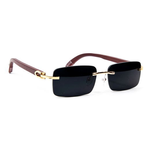 Mens Black Tint Vintage Rectangle Luxury Hip Hop Fashion Gold Frame Rimless Sunglasses