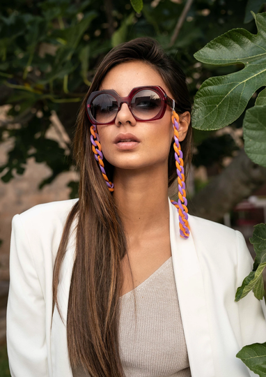 Glasses Chain - Lilac & Orange Chunky Acrylic Chain. Perfect For Wearing With Sunglasses As Glasses Holder. Gift Her