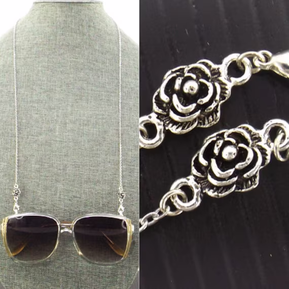 Silver Rose Glasses Chain For Women | Face Mask Lanyard Sunglasses Holder Eyeglass Necklace