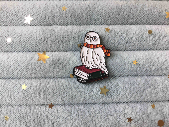 Eyeglass Owl With Scarf & Book Enamel Pin Pins Lapel Hard Cute Kawaii Gift For Her Cartoon