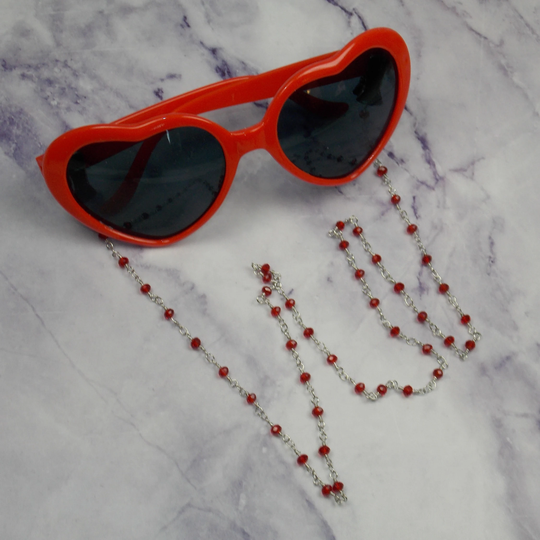 Retro Red & Silver Vintage Style Eyeglass Chain Sunglasses Glasses Holder Clips Clip On Chains Beaded Pinup Classic Goth Rockabilly