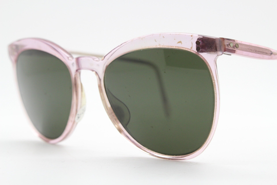 Vintage 40S Pink Lucite Cat Sunglasses. Womens Transparent Frame With Green Real Glass Lenses. 1950S Rockabilly Pin Up