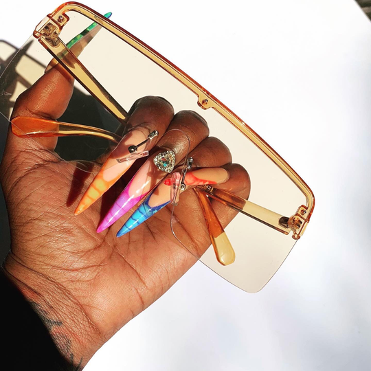 Clear Orange Flat Top Shield Sunglasses