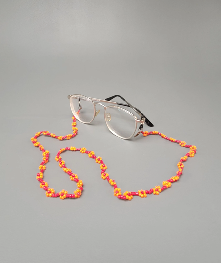 Beaded Daisy Eyeglass Lanyard Or Holder - Leash- Rainbow Chain- Ethnic Cotton Sunglasses String- Woven Eyewear Holder-Boho