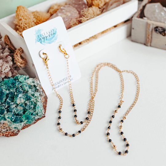 Chic Eyeglass Chain With Black Crystals - Reading Glasses Holder Reader's Eyewear Accessory Sunglasses Strap Teacher Appreciation Gift