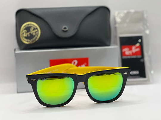 Ray-Ban Greenish Yellow Flash Lens Sunglasses Rb2140 Original Wayfarer Designer Fashion Glasses, Gift For Her, Christmas