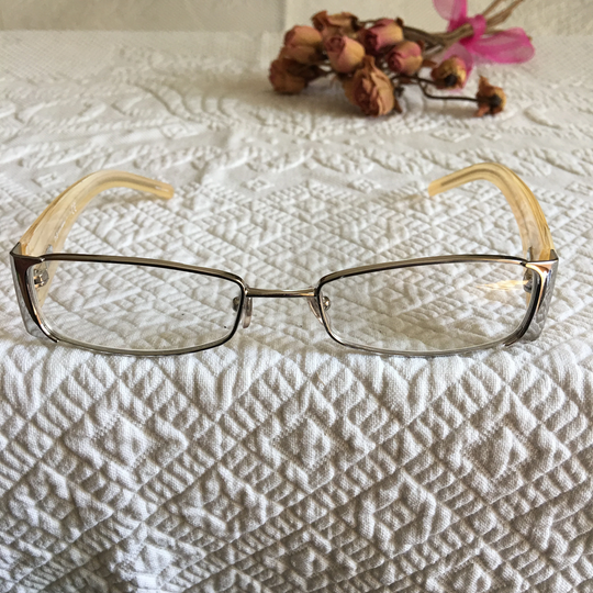 Dolce & Gabbana T Ce Silver Wire Rimmed Square Oval Eyeglasses With Blonde Color Side Frames. 5049 277 51017 130 Numbers On Left Side