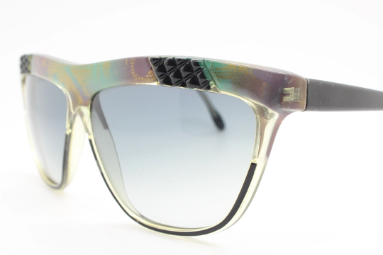 Sover 80S Vintage Sunglasses Model 252 Made in Italy. Transparent Crystal Acetate Frame With Abstract Layered Patterns & Effects