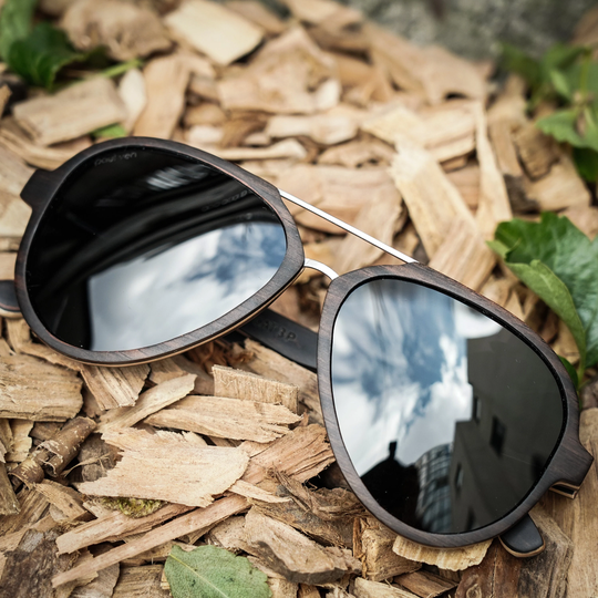 Ebony Wood Aviator Style Sunglasses, Black Polarised Lenses, By Paul Ven, Personalised Gift, Engraved Sunglasses