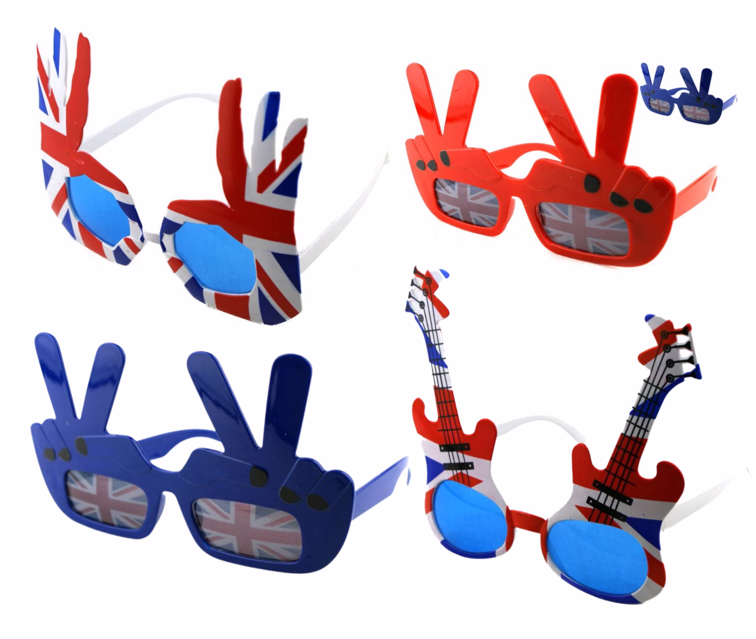 Union Jack Guitar Sunglasses, Fancy Style Wear Peace Hands Ok Sunglasses
