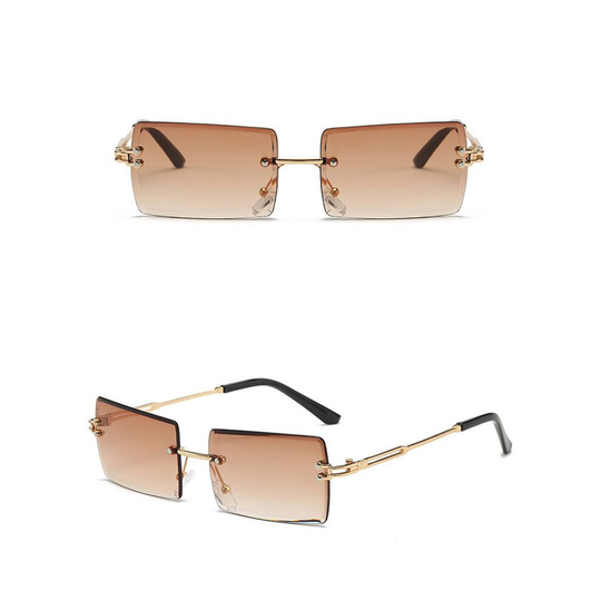 (Tea) Rimless Women's Sunglasses Rectangle Shades Summer Fashion Trendy Eyewear UV400