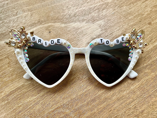 White & Gold Fancy Ott Bride To Be Statement Sunglasses