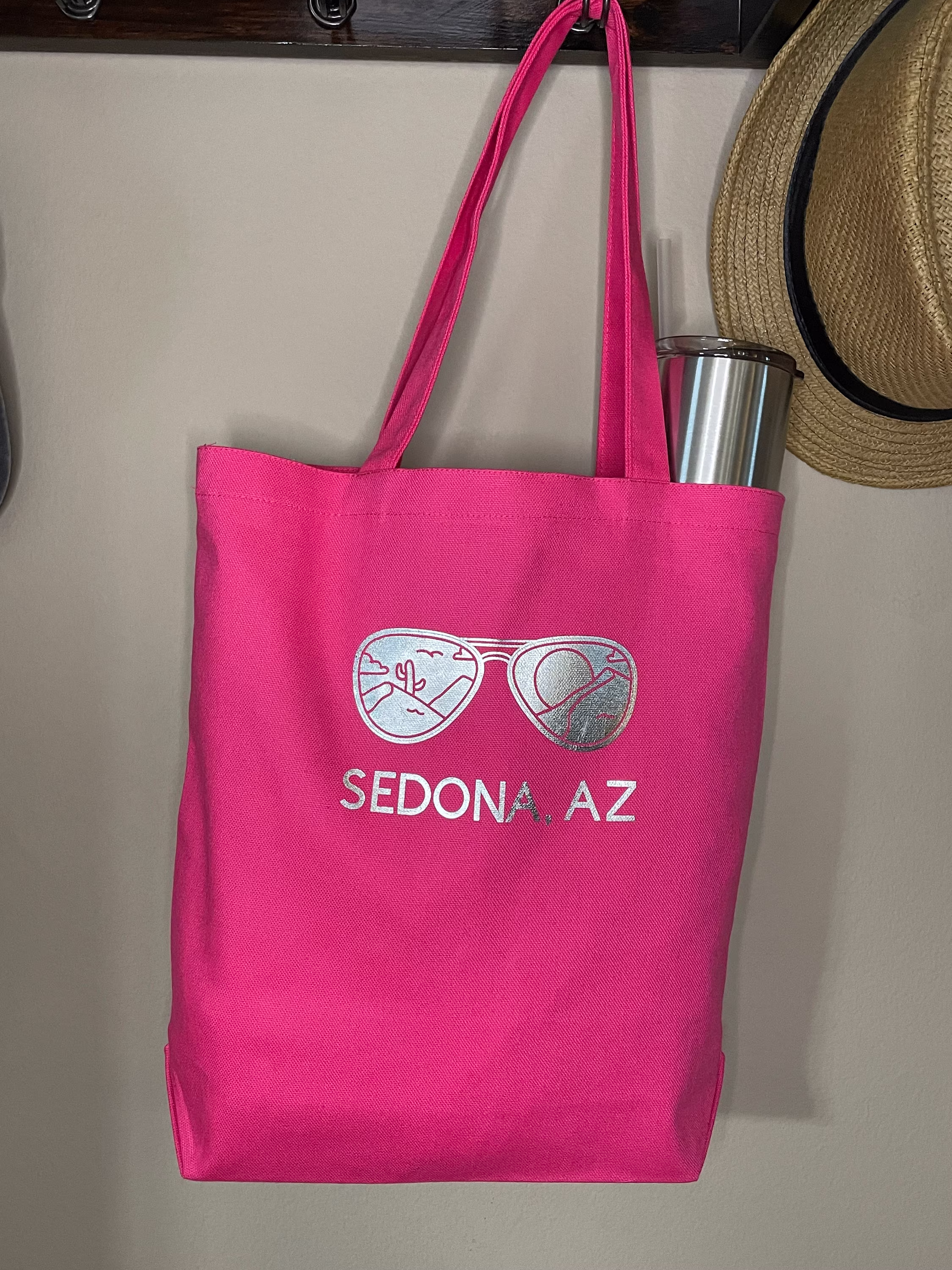 Silver Aviator Sunglasses Sedona Arizona Pink Tote Bag, Reusable Shopping Bag, Grocery Bag