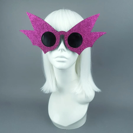Oversized Pink Glitter Bat Wing Sunglasses