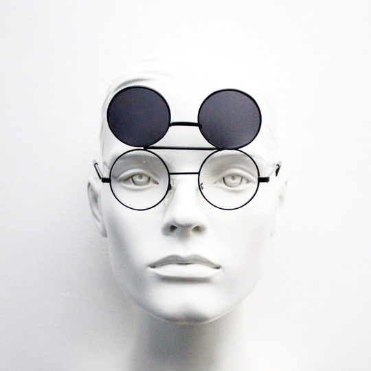 90S Round Kids Flip Up Sunglasses. Clear Lens Black Metal Frame Double Flipper Glasses. Childrens. Teenagers. Full Uv. Unused Nos