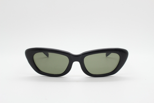 Samco 60S Vintage Oval Cat Eye Sunglasses. Womens Jet Black Acetate Low Profile Cateye Frame With Luxury Real Glass Lenses. Unused Nos