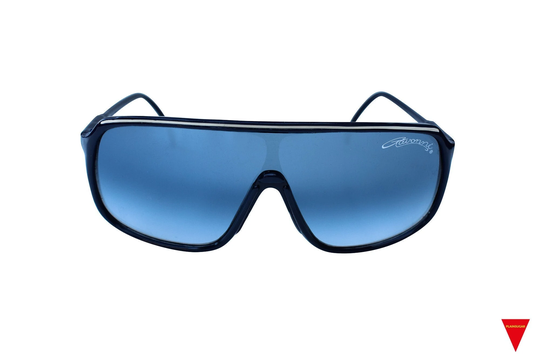 80's Mirrored Aviator Sunglasses, One Piece Blue Plastic Frame With Light Lenses, Unworn Original Vintage