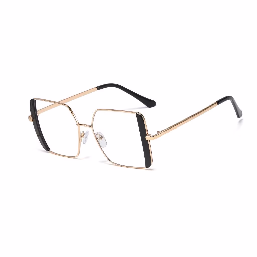 Retro Square Gold & Black Oversized Computer Glasses | Blue Light Blocking Anti Fashion Eyewear Women's Specs