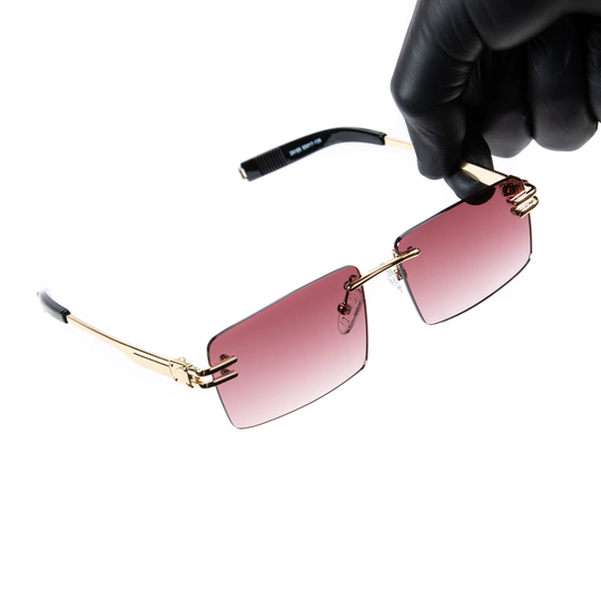 Rimless Burgundy Tint Retro Rectangular Vintage Men's Shades Hip Hop Sunglasses