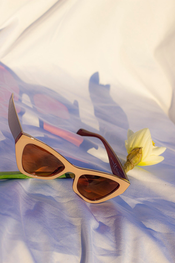 Beige Brown Triangular Cut Block Sunglasses