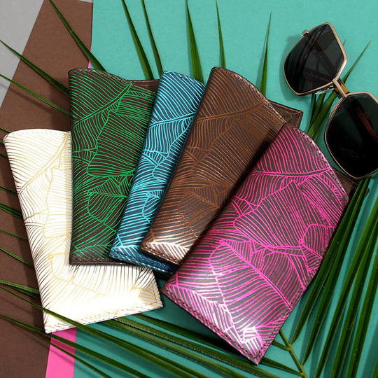 Silk Lined Real Leather Palm Print Glasses Case
