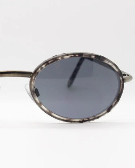 90S Vintage Oval Sunglasses Nos. Metal Frame Encasing Grey Snow Leopard Inset With Matching Ear Bends. Bnwt. Club Kids. Steampunk