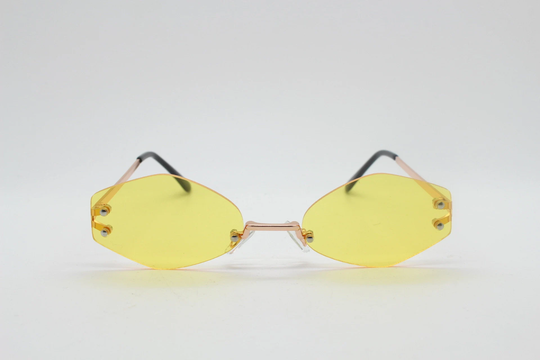 Y2K Vintage Frameless Hexagon Sunglasses. Bright Yellow Lenses With Rose Gold Bridge & Arms. 2000S, 00's. 90S