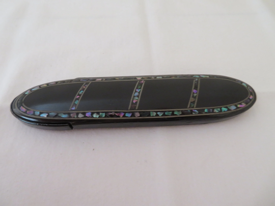 Antique/Vintage Papier Mache/Papier-Mâché & Mother Of Pearl Glasses Case/Holder With Velvet Lining - 1910's
