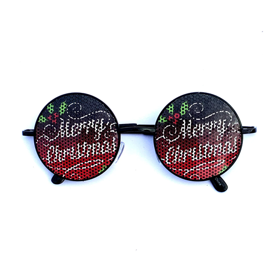 Merry Cristmas Slogan Print Round Lennon Styles Sunglasses
