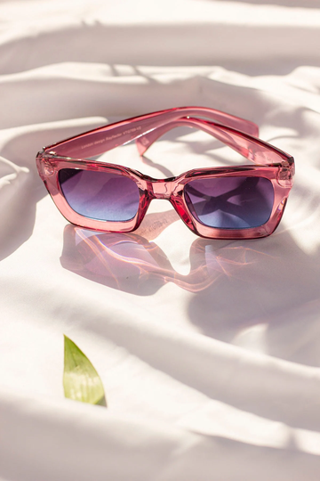 Transparent Purple Bevelled Square Sunglasses