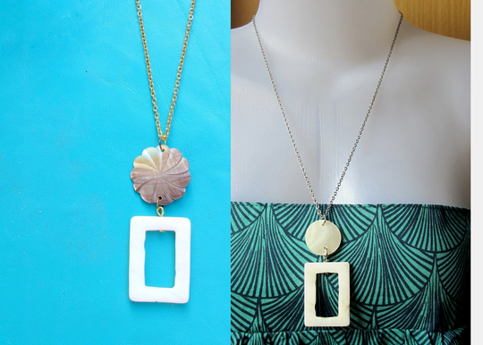 Chrysanthemum Necklace For Glasses, Carved Mother Of Pearl Charm, White Sun Necklace, Full Moon Stainless Steel Chain
