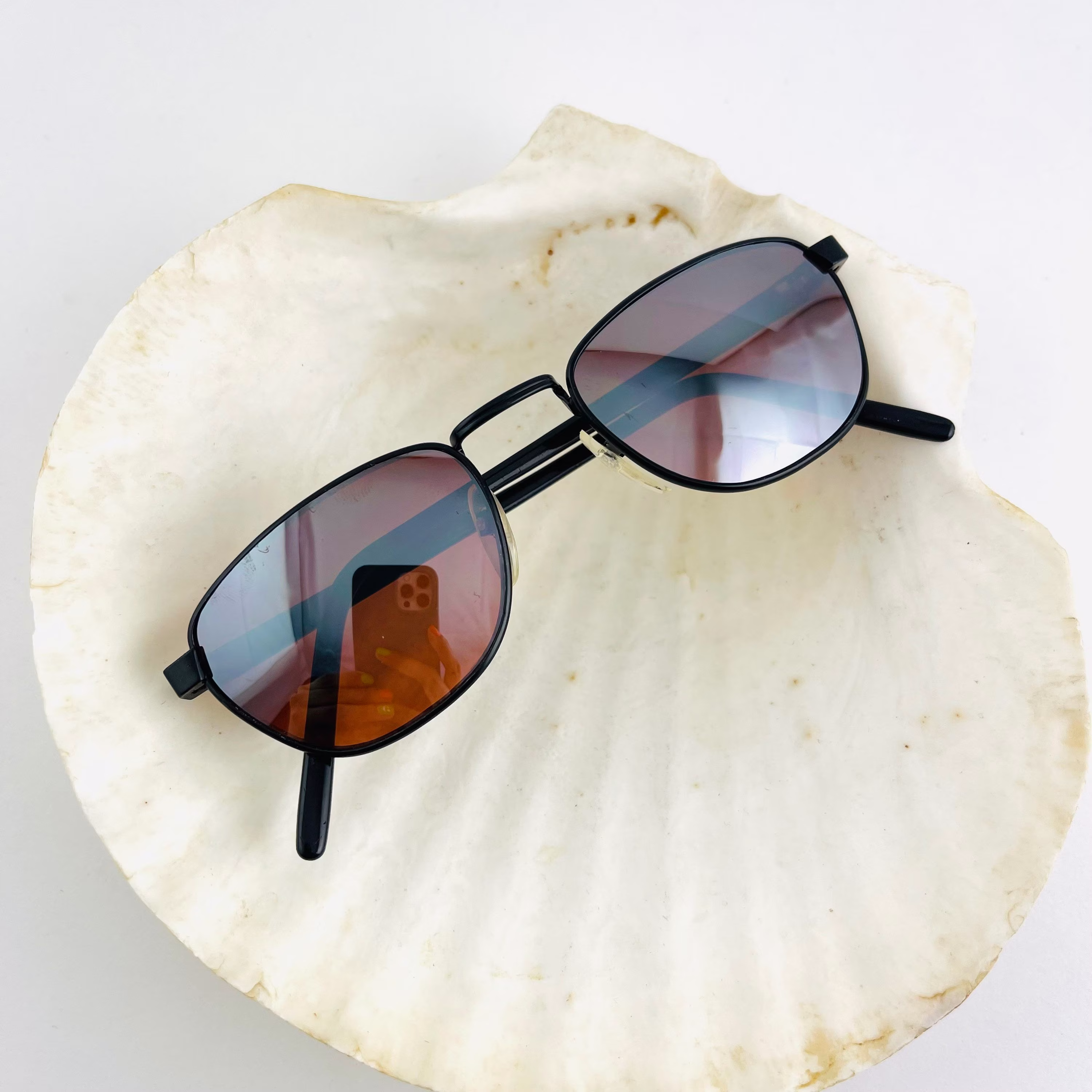Authentic Vintage Mini Black Metal Frame Oval Sunglasses
