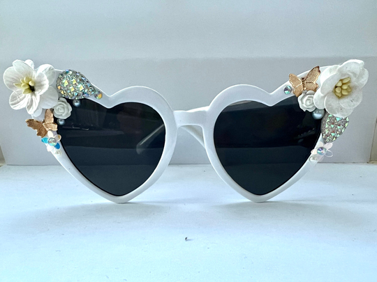 Ladies White Heart Flower Sunglasses