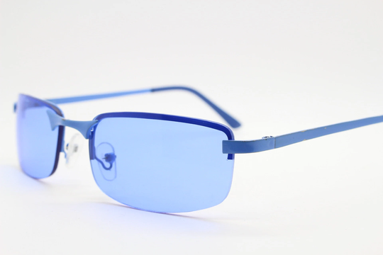 Y2K Vintage Half Frame Sunglasses With Rectangular Blue Lenses & Matching Colours. 2000S Nos. 00's. 90S Rave