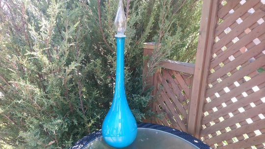 Mcm Empoli Italian Glass, Cased Decanter, Vintage "Genie Bottle