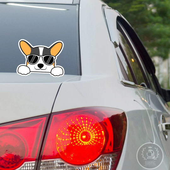 Tricolor Corgi in Sunglasses Car Decal Sticker/Peeking Dog Vinyl Waterproof For Bumper Window Laptop Bottle | Outdoor + Indoor