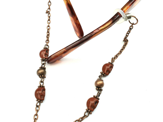 Glasses Chain, Skull & Copper Beads, Men's Or Unisex Design Spectacles Sunglasses Lanyard