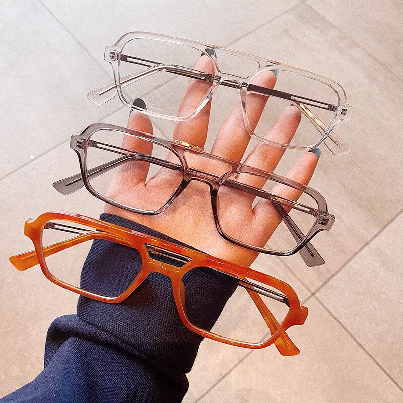 Prescription Lenses 0 - +500 Retro Square Orange Reading Glasses Small Metal Double Bridge Eyeglasses Frames Anti Blue Light Male Presbyopia