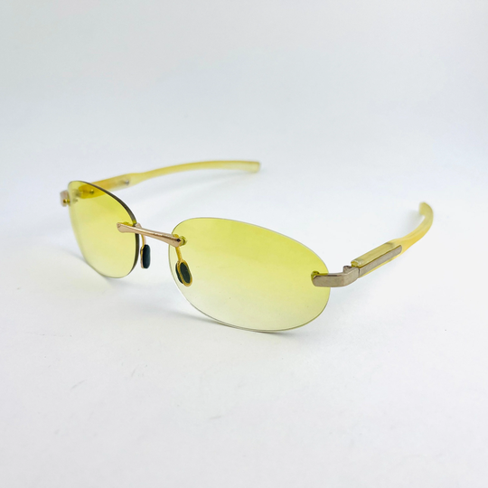 Authentic 2000S Oval Rimless Sunglasses With Transparent Yellow Lens