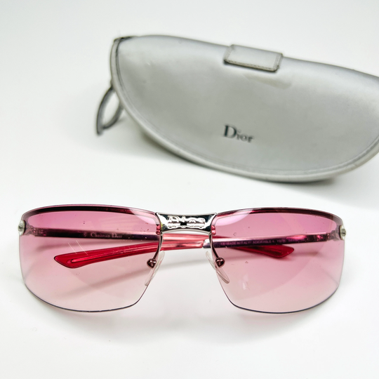 Christian Dior Sunglasses Pink Rimless Adiorable 4 Tinted Rectangle Shield Silver Monogram Logo Star Vintage Authentic Y2K 90S Genuine