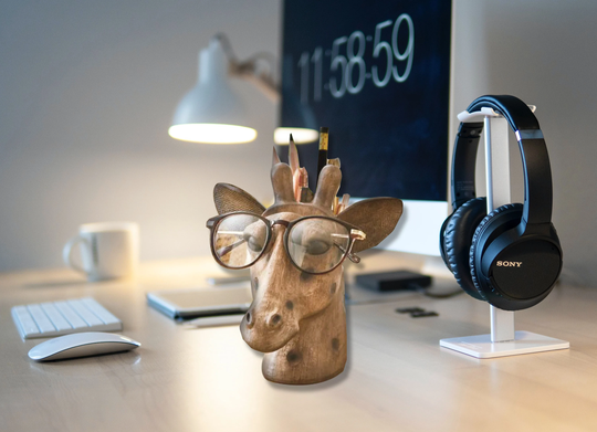 Giraffe Head Pot, Pen, Pencils & Glasses Holder, Gift For Him, Office Table Accessory, Eye Sun Holder