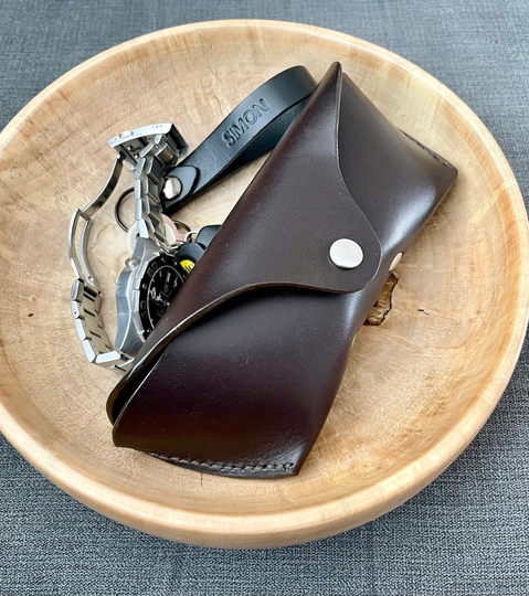 Leather Glasses Case, Dark Brown Personalised Sunglasses Pouch, Birthday Gift For Him, Her, 3rd Anniversary