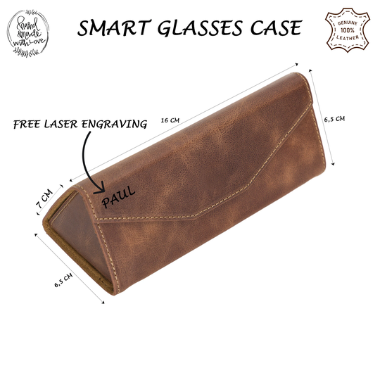 Handmade Genuine Leather Foldable Hard Smart Glasses Case Cover Protective Slim Eyewear Sunglasses Sleeve Personalized Gift Eyeglass Holder