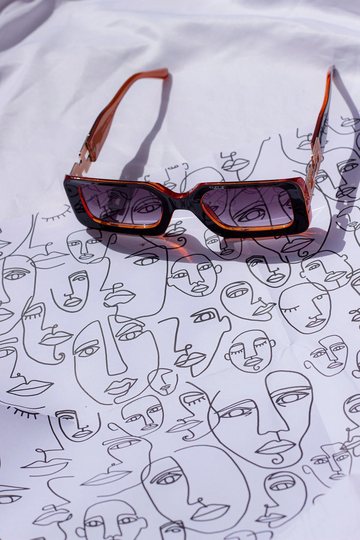 Black Orange Monogram Sided Rectangle Narrow Sunglasses