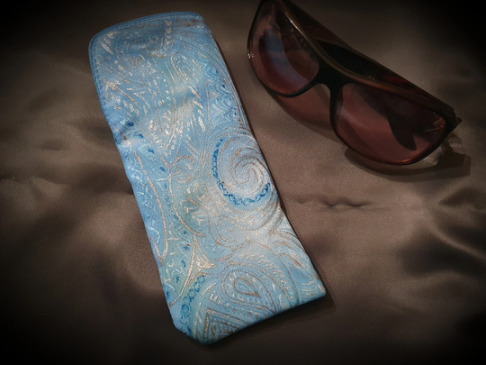 Classy Hand-Painted Spectacle Case - Light Blue Silk With Silver Highlights