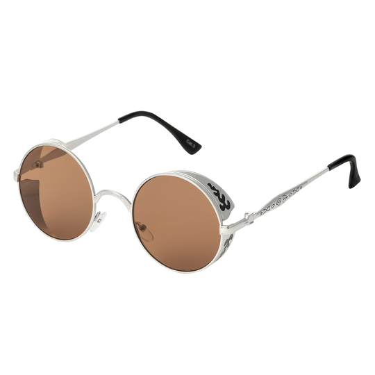 Silver Frame Brown Lenses & Black Engraving Steampunk Sunglasses Goggles Retro Men Womens Gothic Style Circle Uv400 Glasses Eyewear