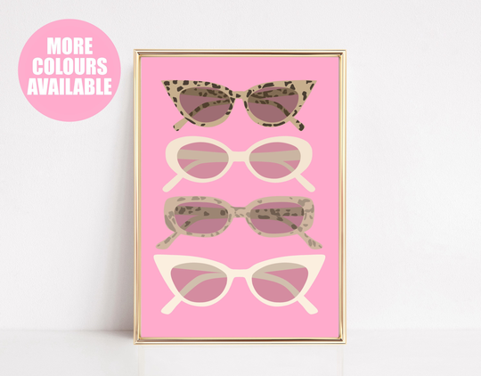 Cute Sunglasses Fashion Drawing Wall Print | Style Chic Multi Coloured Digital Artist A4 8x10 A5 5x7 6x4
