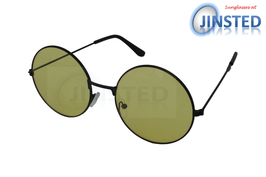 Yellow Teashades Sunglasses With Black Round Frame Uv400 Protection Sp014